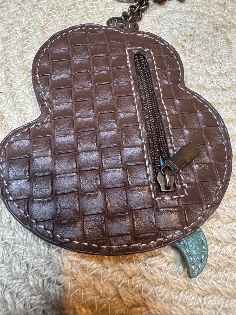 Chala Brown Woven Leather Coin Purse with Turquoise Lined Interior